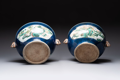 A pair of large Chinese famille verte powder-blue-ground 'landscape' jardini&egrave;res, 19th C.