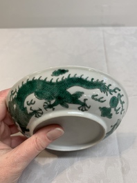 A Chinese green-enamelled 'dragon' plate, 19th C.