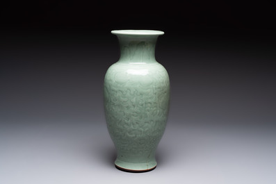 A Chinese celadon-glazed vase with floral design, Qianlong