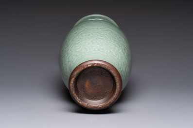 A Chinese celadon-glazed vase with floral design, Qianlong