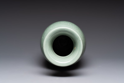 A Chinese celadon-glazed vase with floral design, Qianlong