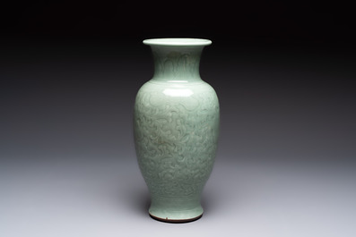 A Chinese celadon-glazed vase with floral design, Qianlong