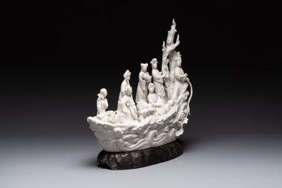 A large Chinese Dehua blanc de Chine group with goddesses on a boat, Republic