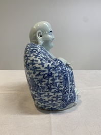 A Chinese blue and white Milefo Buddha, Zhu Mao Ji Zao 朱茂記造 mark, 19/20th C.
