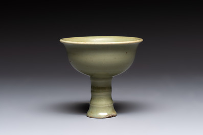 A Chinese Longquan celadon stem cup, Yuan/Ming