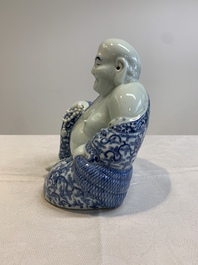 A Chinese blue and white Milefo Buddha, Zhu Mao Ji Zao 朱茂記造 mark, 19/20th C.