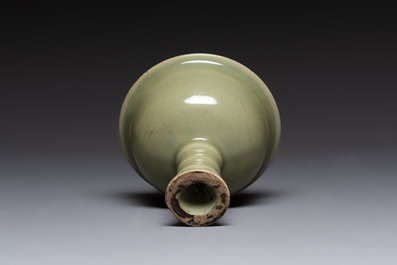 A Chinese Longquan celadon stem cup, Yuan/Ming