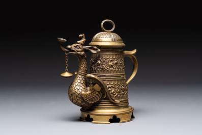 A brass griffin-form aquamanile, Germany, 19th C.