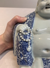 A Chinese blue and white Milefo Buddha, Zhu Mao Ji Zao 朱茂記造 mark, 19/20th C.