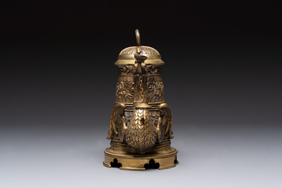 A brass griffin-form aquamanile, Germany, 19th C.
