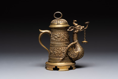 A brass griffin-form aquamanile, Germany, 19th C.