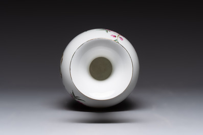 A Chinese famille rose eggshell 'birds among flowering branches' vase, Jingdezhen seal mark, 20th C.