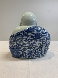 A Chinese blue and white Milefo Buddha, Zhu Mao Ji Zao 朱茂記造 mark, 19/20th C.