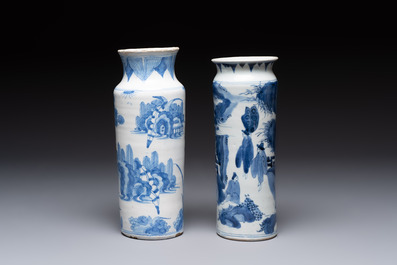 A blue and white Dutch Delft and a Japanese rouleau vase, 17th C.
