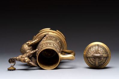 A brass griffin-form aquamanile, Germany, 19th C.