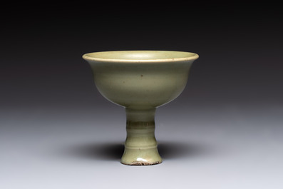 A Chinese Longquan celadon stem cup, Yuan/Ming