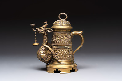A brass griffin-form aquamanile, Germany, 19th C.
