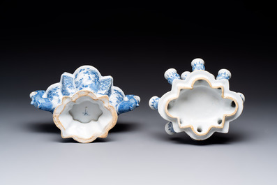 A rare and important blue and white Dutch Delft two-part tulip vase, late 17th C.