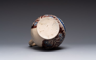 A Westerwald pewter-mounted stoneware jug, Germany, dated 1685