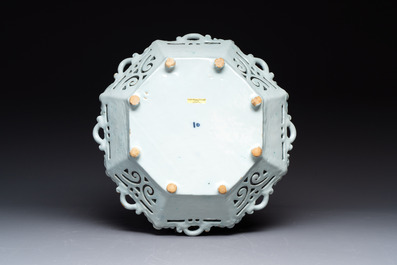 A fine and large blue and white Dutch Delft 'Frederic van Frytom-style' reticulated basket, 17th C.