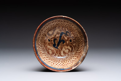 Three polychrome Kashan bowls, Persia, 13/15th C.