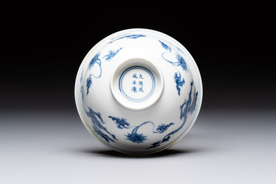 A Chinese blue and white 'dragon' bowl, Chenghua mark, Kangxi/Yongzheng