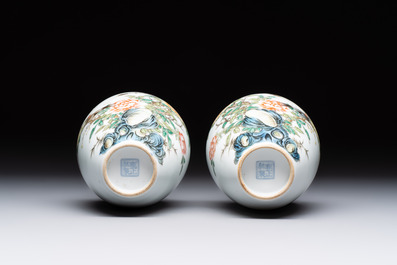 Two Chinese famille rose vases and a wall pocket vase, 19/20th C.