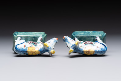 A pair of polychrome Dutch Delft cows, 18th C.