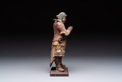 A Chinese polychrome lacquered wooden sculpture of Weituo, 17/18th C.