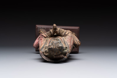 A Chinese polychrome lacquered wooden sculpture of Weituo, 17/18th C.