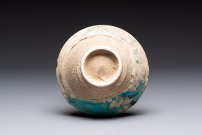 Two turquoise-glazed calligraphic bowls, Kashan, 13/14th C.