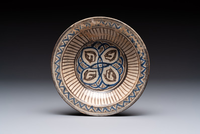 Three polychrome Kashan bowls, Persia, 13/15th C.