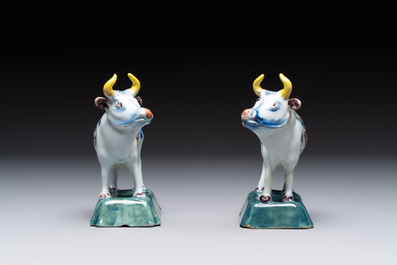 A pair of polychrome Dutch Delft cows, 18th C.