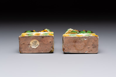 A pair of Chinese sancai-glazed Buddhist lions and an inkwell, 19th C.