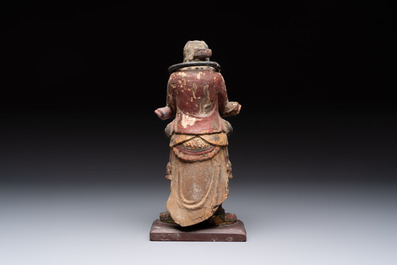 A Chinese polychrome lacquered wooden sculpture of Weituo, 17/18th C.