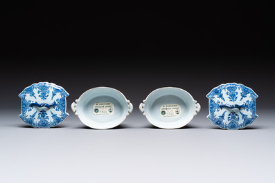 A pair of blue and white Dutch Delft butter tubs and covers, 18th C.
