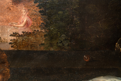 Workshop of Frans Floris (1519/20-1570): 'Suzanna and the elders', oil on panel, 16th C.