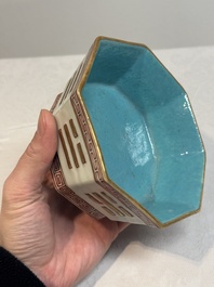 A Chinese iron-red gilt-decorated octagonal 'trigrams' bowl, Tongzhi mark and of the period