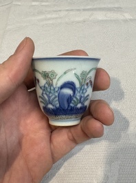A pair of Chinese doucai 'narcissus' wine cups, Guangxu mark and of the period