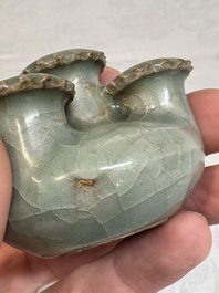 A rare Chinese Longquan celadon quadruple-neck incense holder, Southern Song