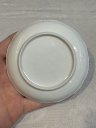 A set of four Chinese gilt-decorated grisaille 'landscape' cups and saucers, Yongzheng/Qianlong