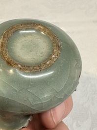 A small and rare Chinese Longquan celadon quadruple-neck vase, Song/Yuan