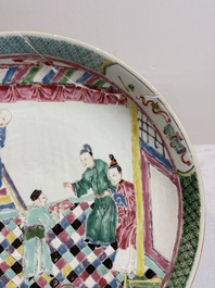 A Chinese famille rose dish with figural design, Yongzheng