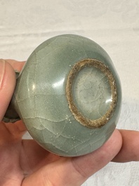 A small and rare Chinese Longquan celadon quadruple-neck vase, Song/Yuan
