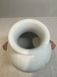 A Chinese iron-red-decorated grisaille '18 Luohan' vase, Qianlong mark, dated 1993