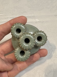 A rare Chinese Longquan celadon quadruple-neck incense holder, Southern Song