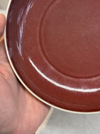 A Chinese copper-red glazed plate, Kangxi mark, 19/20th C.