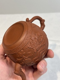 A Chinese Yixing stoneware 'phoenixes and peonies' teapot and cover, Kangxi