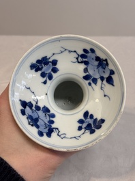 A Chinese blue and white spittoon with figural design, Kangxi