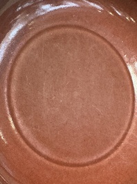 A Chinese copper-red glazed plate, Kangxi mark, 19/20th C.